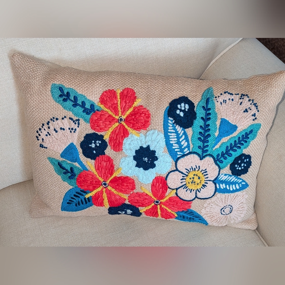 Opalhouse embroidered flower pillow with burlap